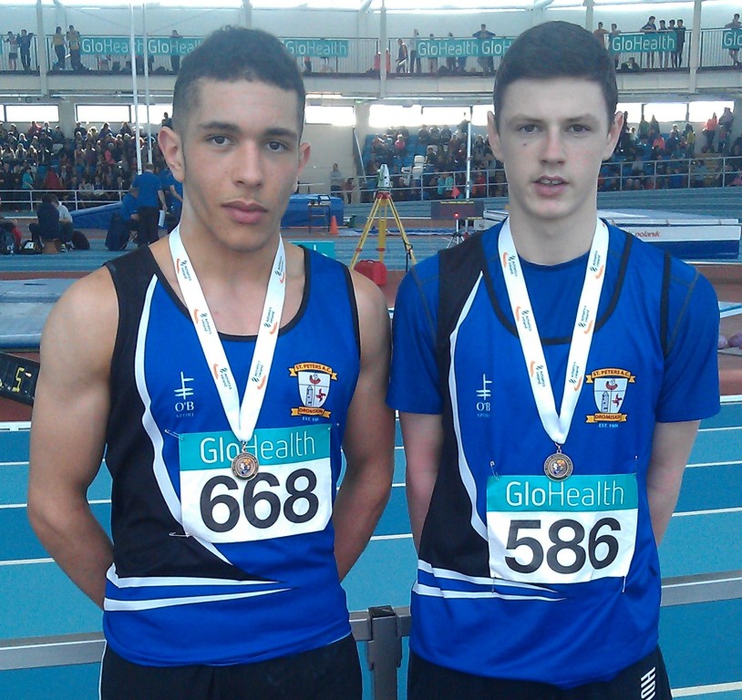 Martin McGrane and Gabriel Bell at Irish Juvenile Indoor Championships (Athlone, March 2015)